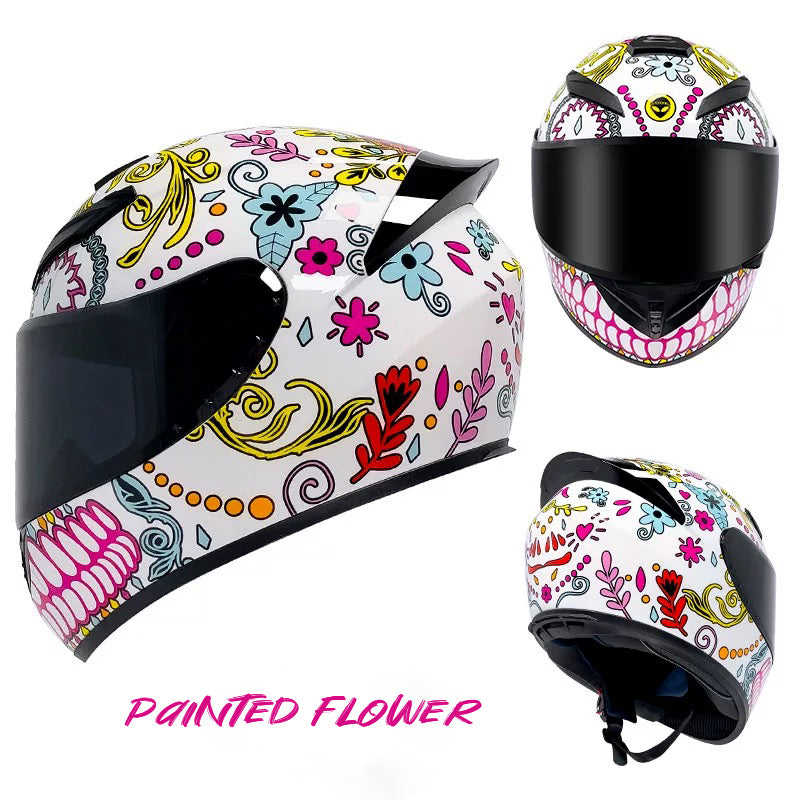 Painted Flower - Motorcycle Rider Helmet